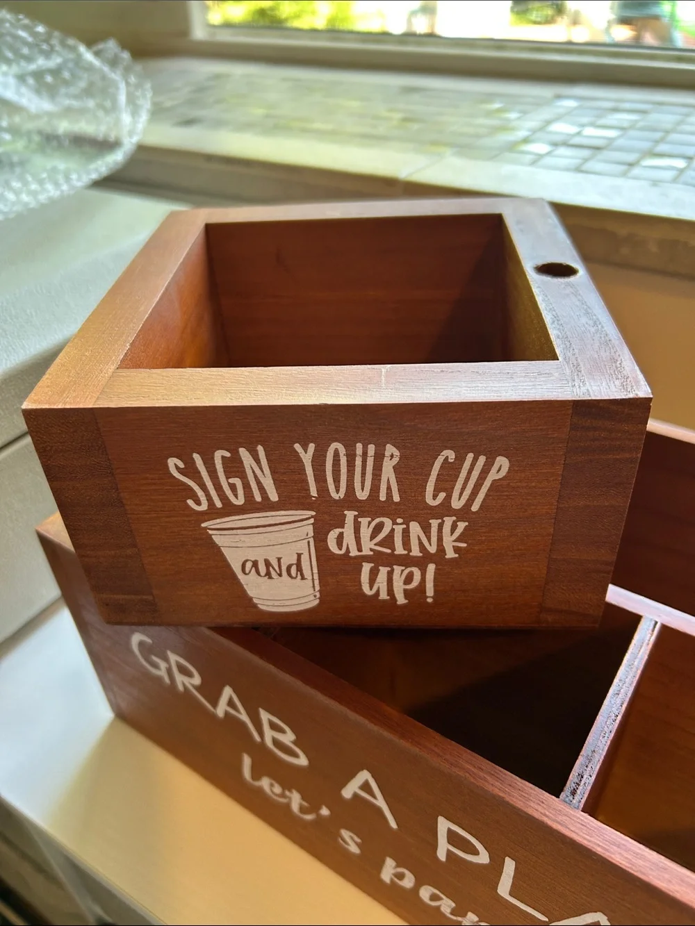 Wooden 'Grab a Plate' Party Serving Caddy - Brown